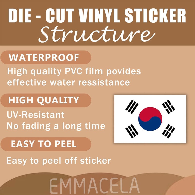 EMMACELA (3PCS) South Korea Flag stickers, Countries Flag Stickers - Waterproof Vinyl Decals For Laptops, Tumblers, Water Bottles, Books, Scrapbooks, Size 3 x 2 Inch - Image 3
